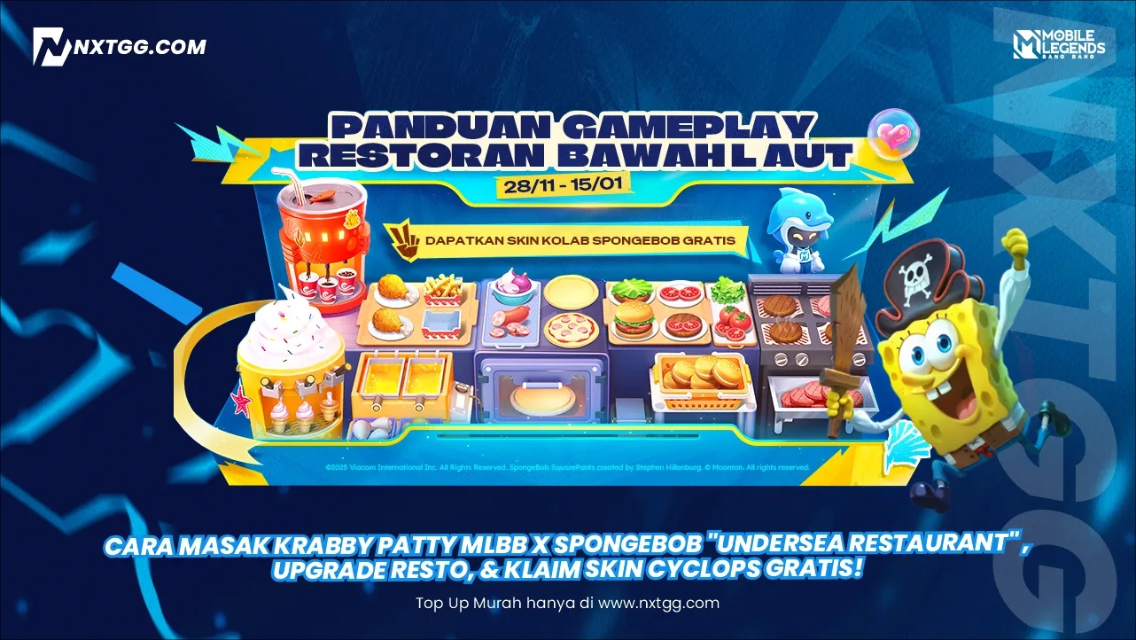 Cara Masak Krabby Patty MLBB x Spongebob "Undersea Restaurant" , Upgrade Resto, & Klaim Skin Cyclops Gratis!