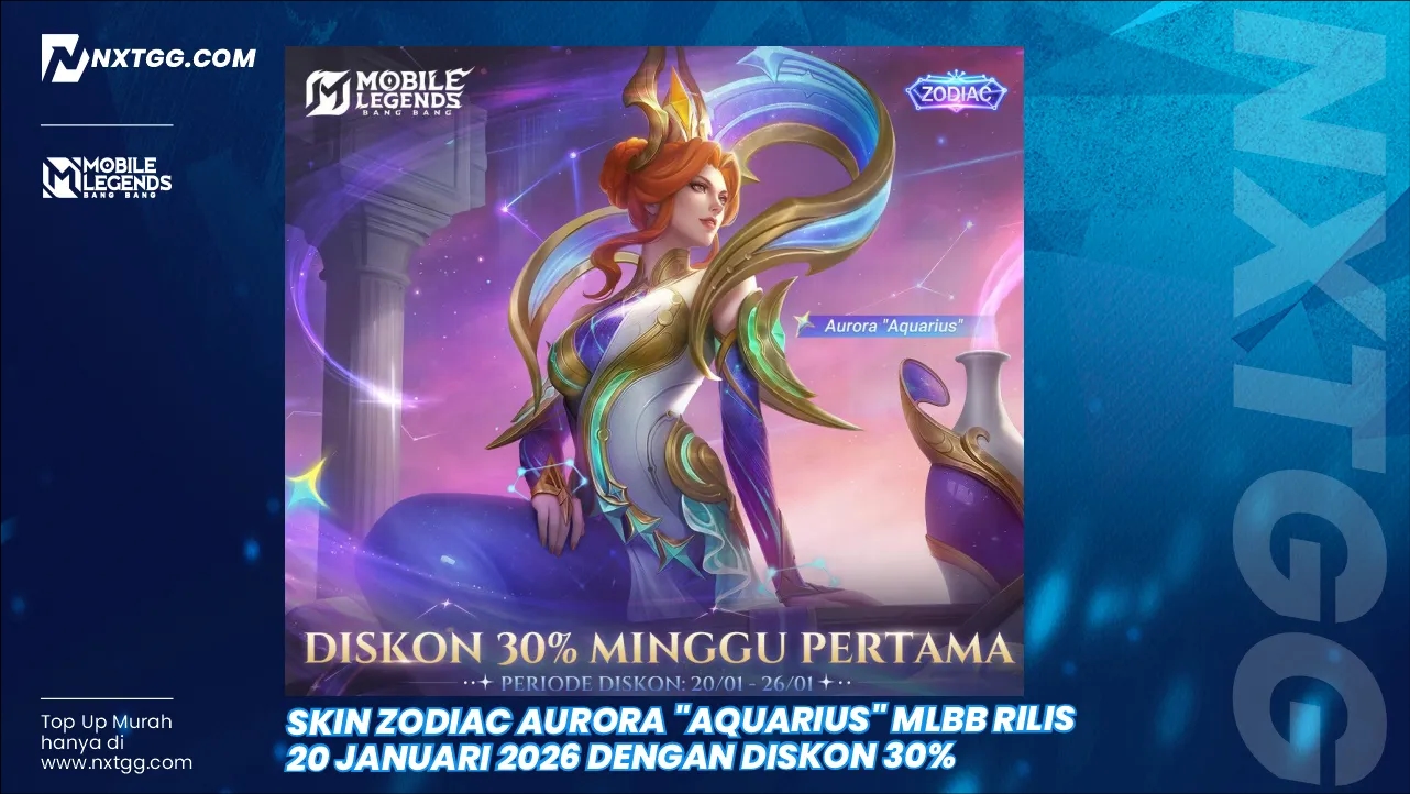 Skin Zodiac Aurora "Aquarius" MLBB Rilis 20 Januari 2026 dengan Diskon 30%
