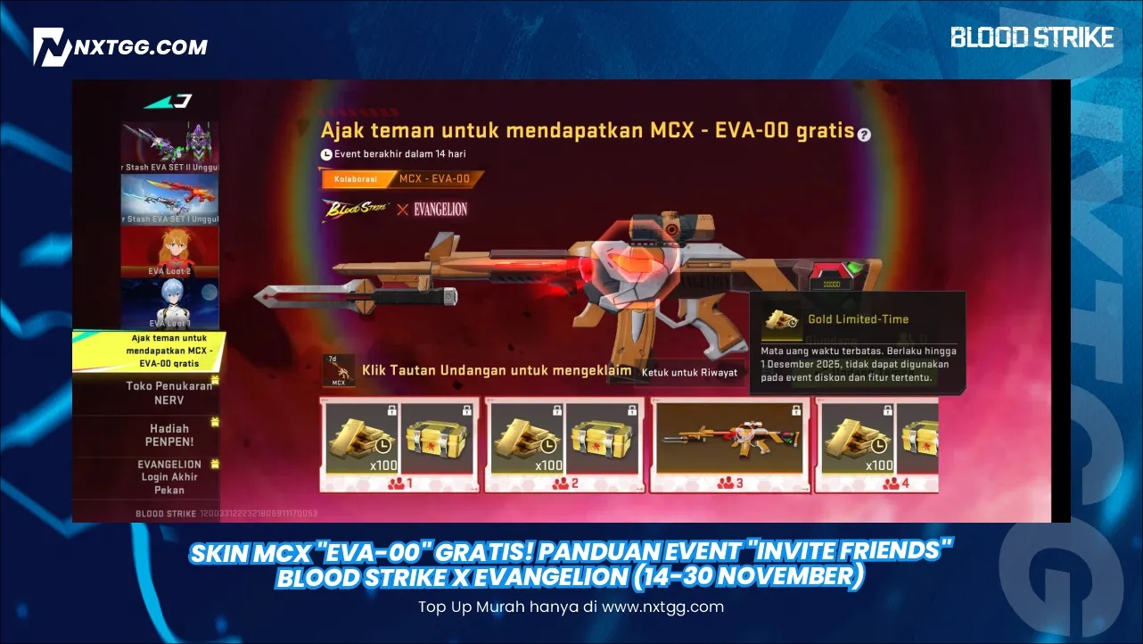 Skin MCX "EVA-00" Gratis! Panduan Event "Invite Friends" Blood Strike x Evangelion (14-30 November)