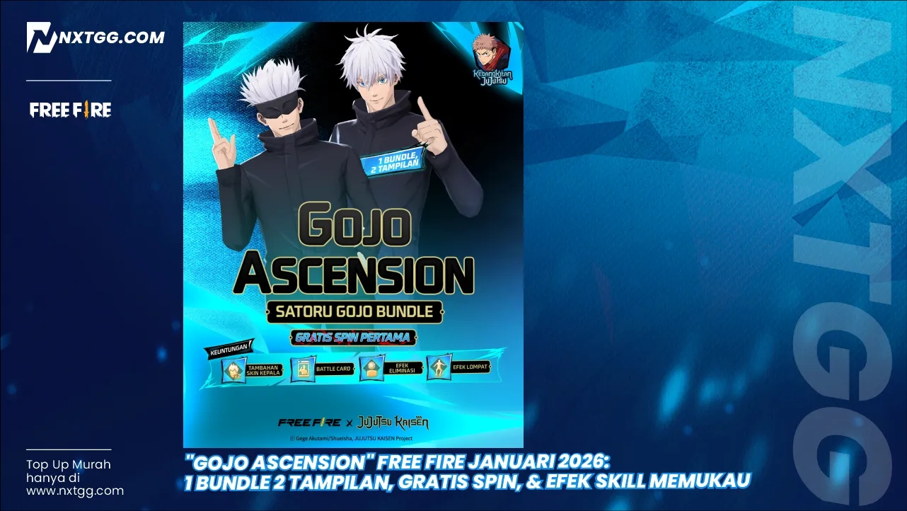 "Gojo Ascension" Free Fire Januari 2026: 1 Bundle 2 Tampilan, Gratis Spin, & Efek Skill Memukau