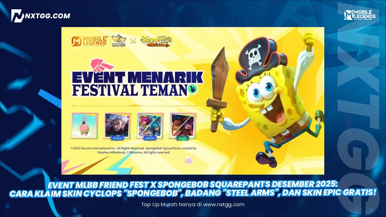 Event MLBB Friend Fest x SpongeBob SquarePants Desember 2025: Cara Klaim Skin Cyclops "SpongeBob", Badang "Steel Arms", dan Skin Epic Gratis!