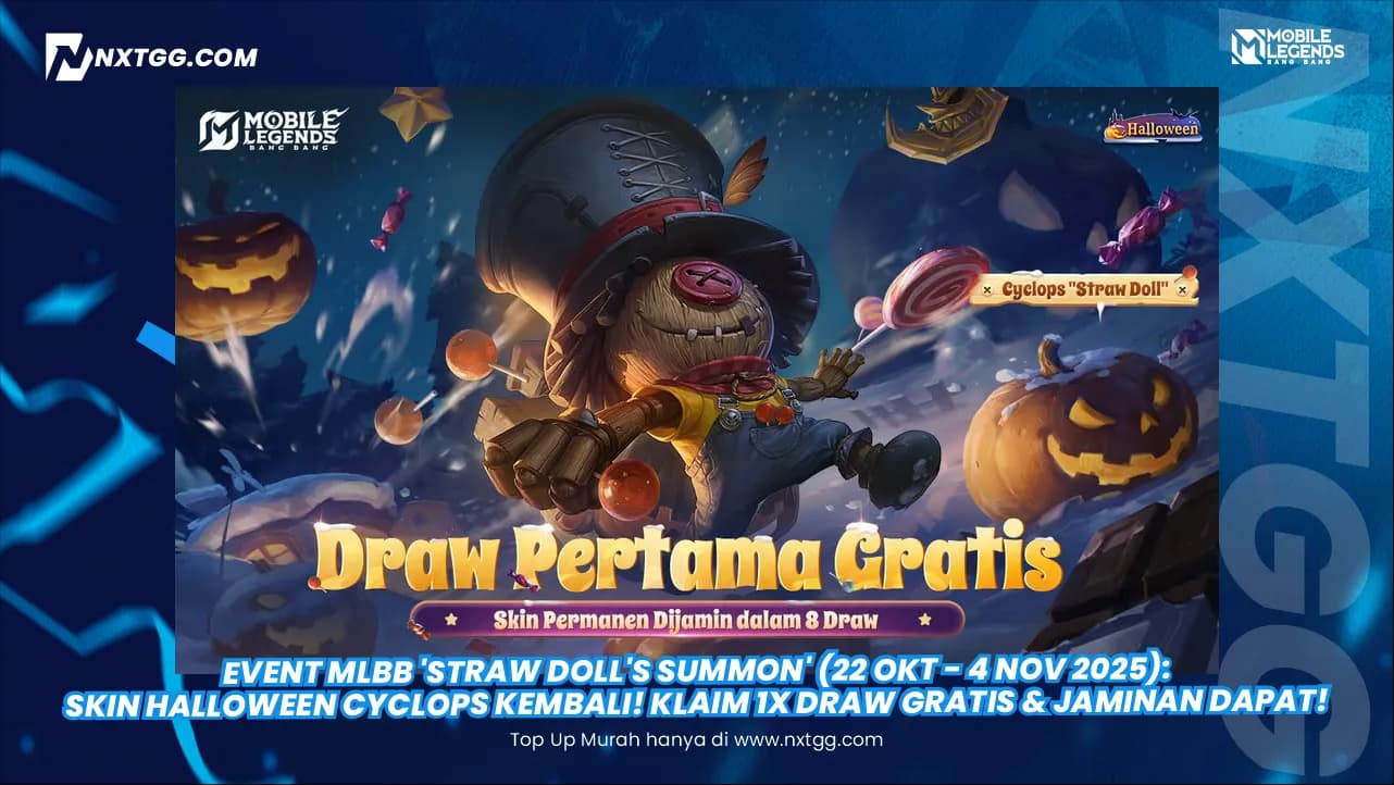 Event MLBB 'Straw Doll's Summon' (22 Okt - 4 Nov 2025): Skin Halloween Cyclops Kembali! Klaim 1x Draw GRATIS & Jaminan Dapat!