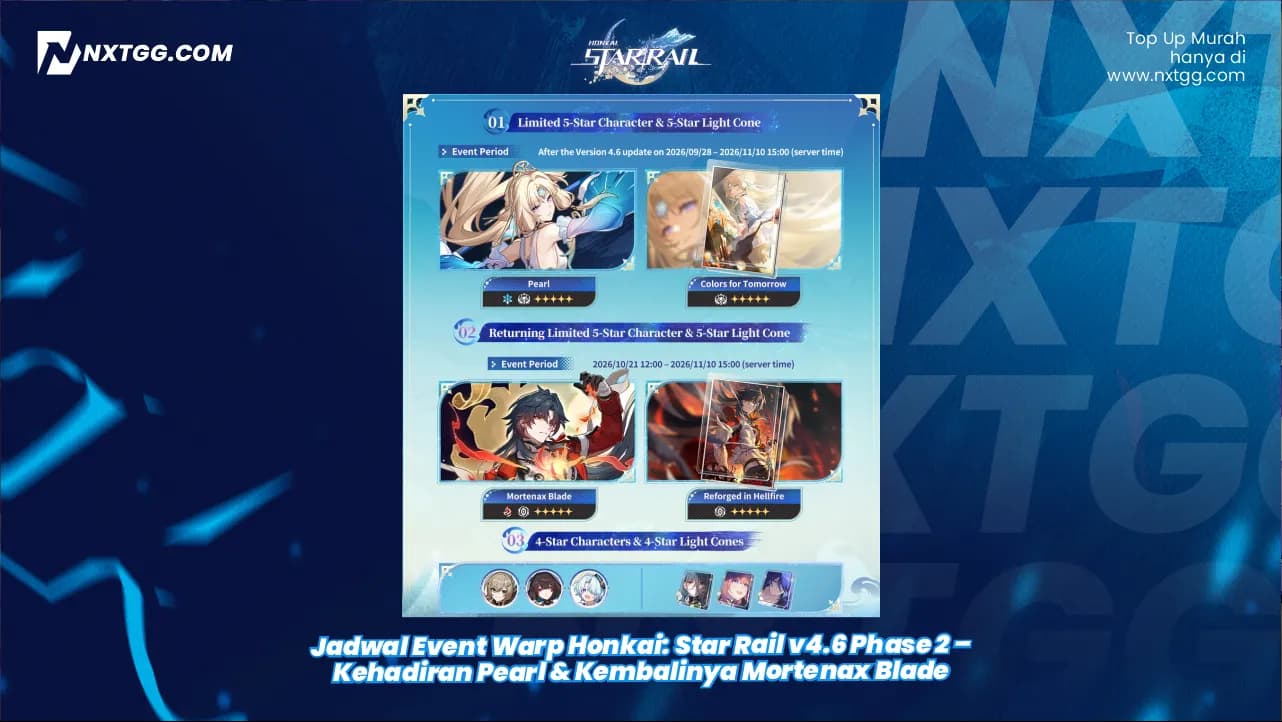 Jadwal Event Warp Honkai: Star Rail v4.6 Phase 2 – Kehadiran Pearl & Kembalinya Mortenax Blade