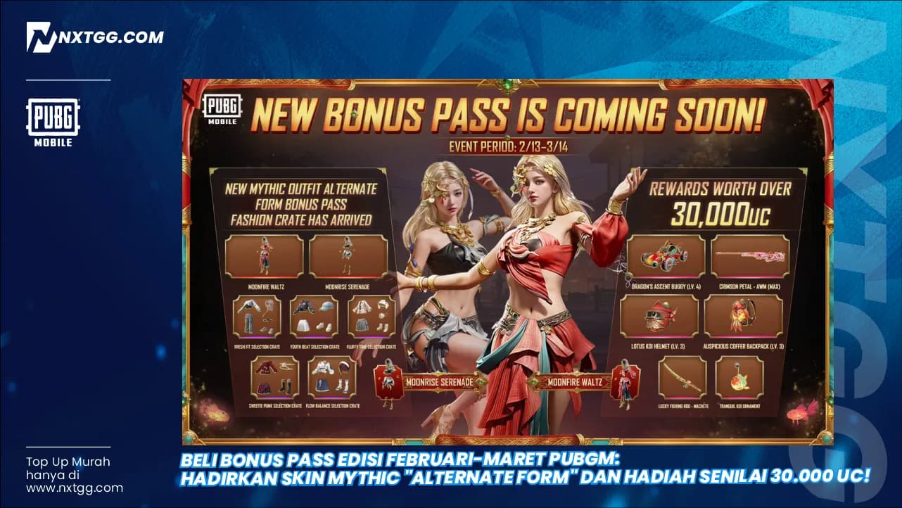 Beli Bonus Pass Edisi Februari-Maret PUBGM: Hadirkan Skin Mythic "Alternate Form" dan Hadiah Senilai 30.000 UC!