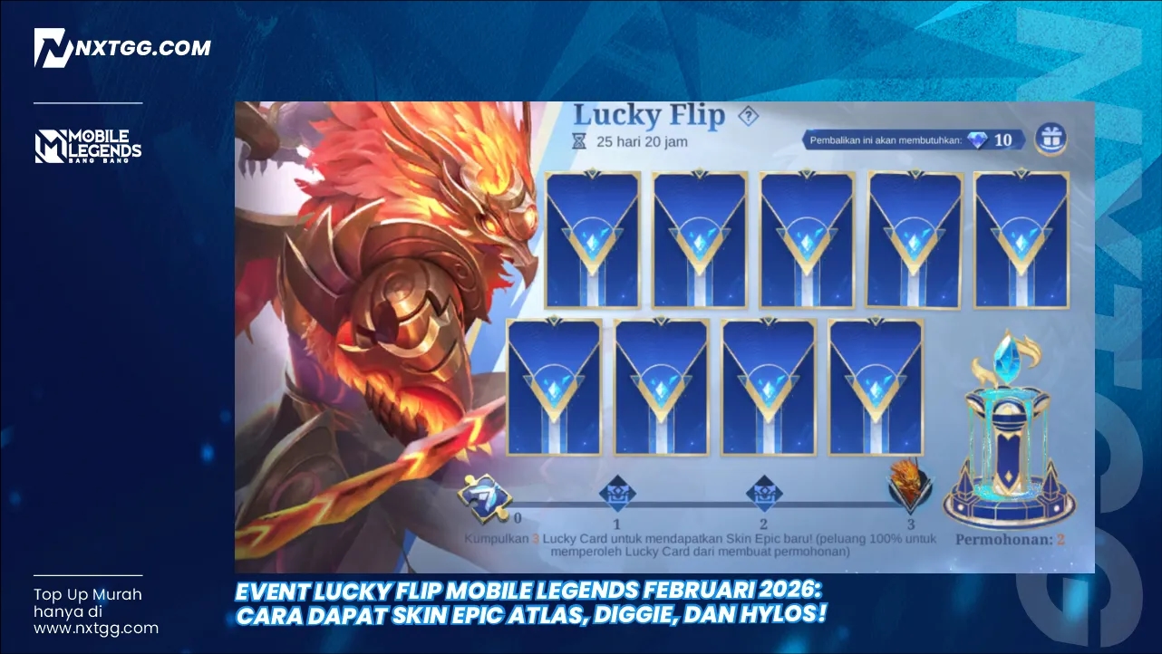 Event Lucky Flip Mobile Legends Februari 2026: Cara Dapat Skin Epic Atlas, Diggie, dan Hylos!