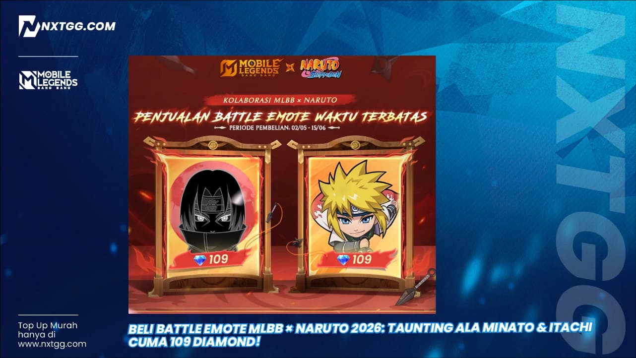 Beli Battle Emote MLBB × NARUTO 2026: Taunting Ala Minato & Itachi Cuma 109 Diamond!