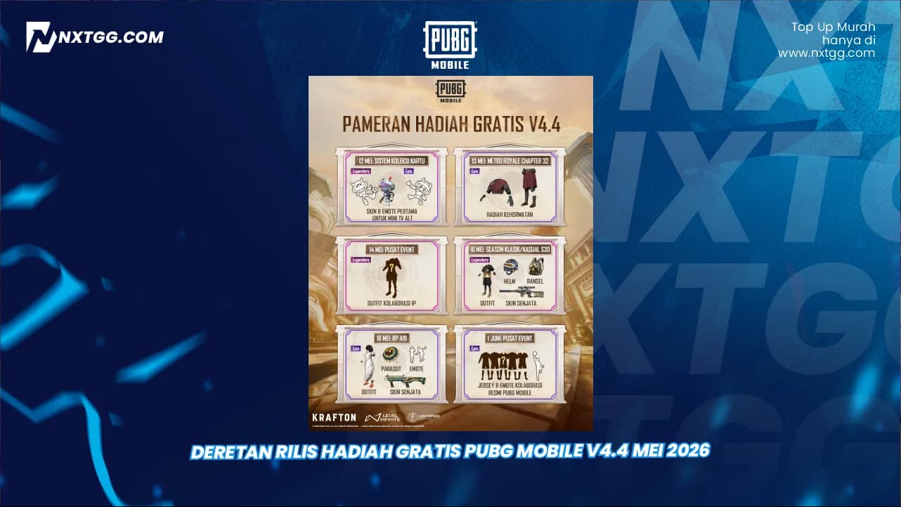 Deretan Rilis Hadiah Gratis PUBG Mobile V4.4 Mei 2026