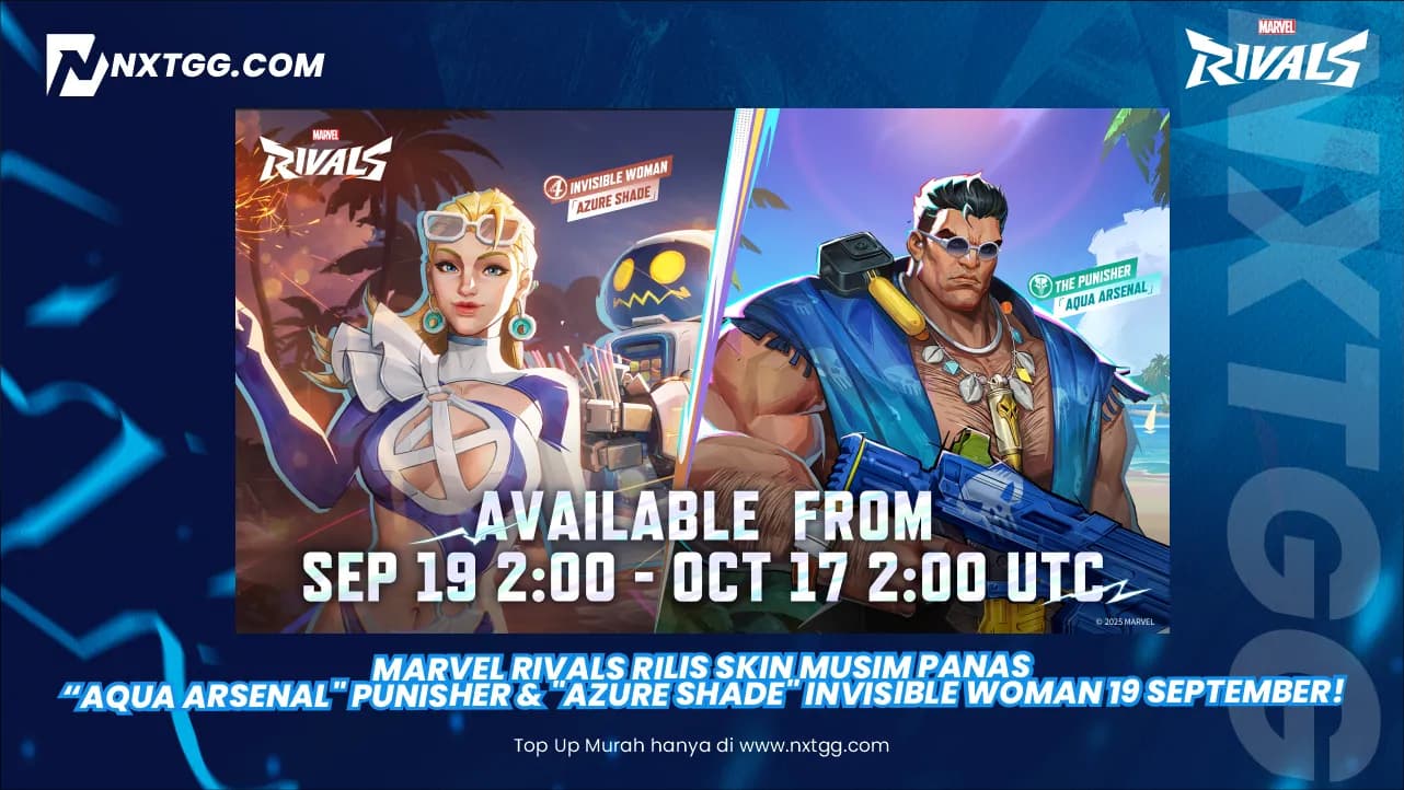 Marvel Rivals Rilis Skin Musim Panas "Aqua Arsenal" Punisher & "Azure Shade" Invisible Woman 19 September!