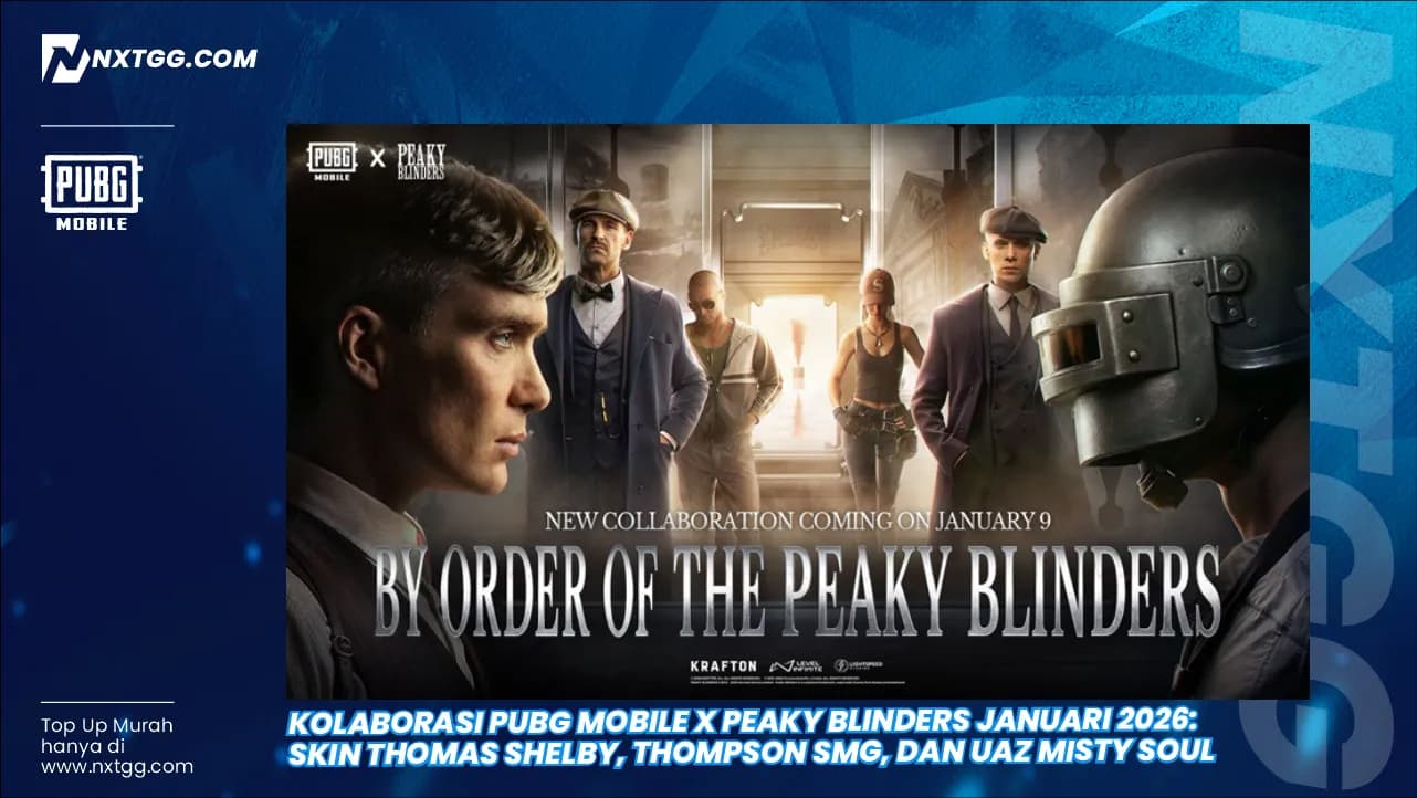 Kolaborasi PUBG MOBILE x Peaky Blinders Januari 2026: Skin Thomas Shelby, Thompson SMG, dan UAZ Misty Soul