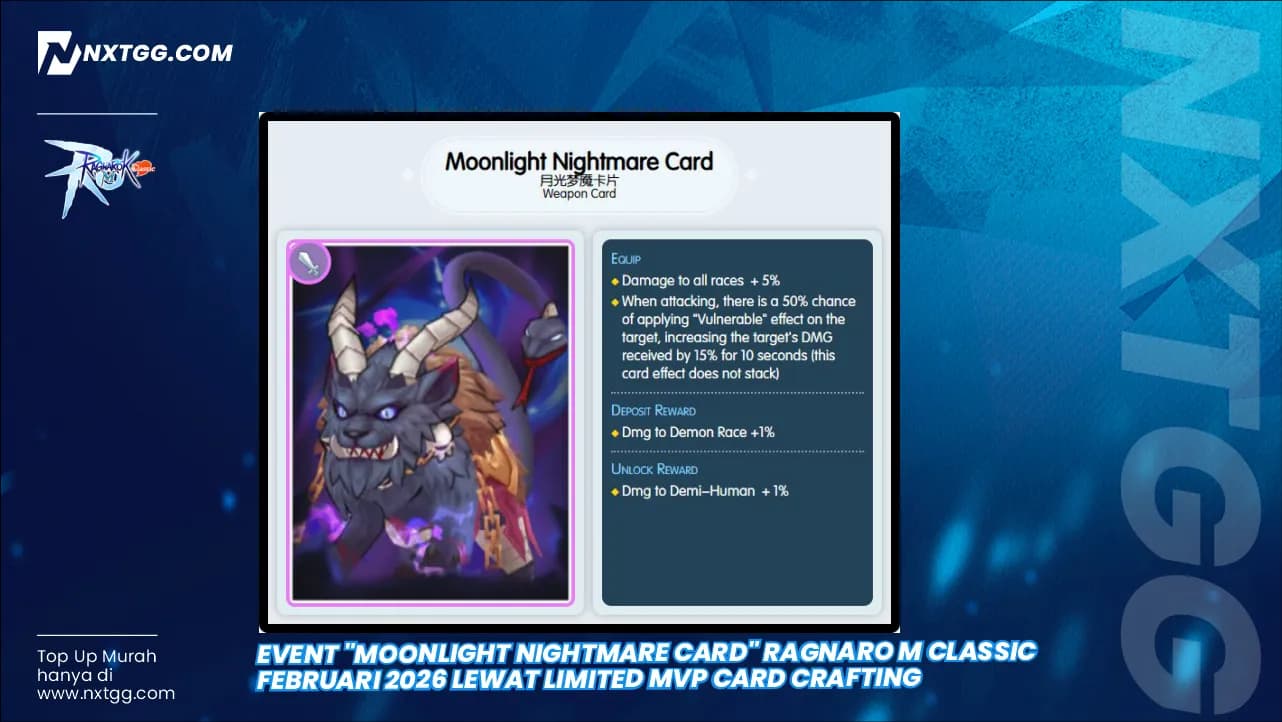 Event "Moonlight Nightmare Card" Ragnaro M Classic Februari 2026 Lewat Limited MVP Card Crafting